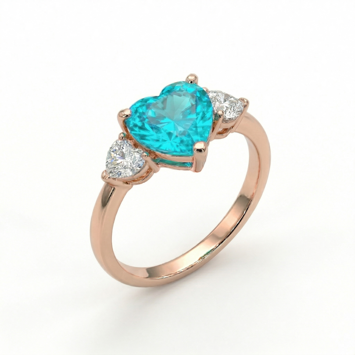 Rose gold triple heart Paraiba tourmaline and diamond ring — M Grace Jewelry