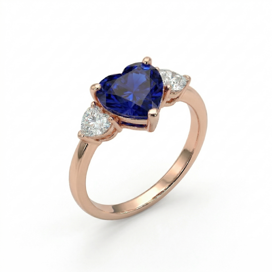 Rose gold triple heart sapphire and diamond ring — M Grace Jewelry