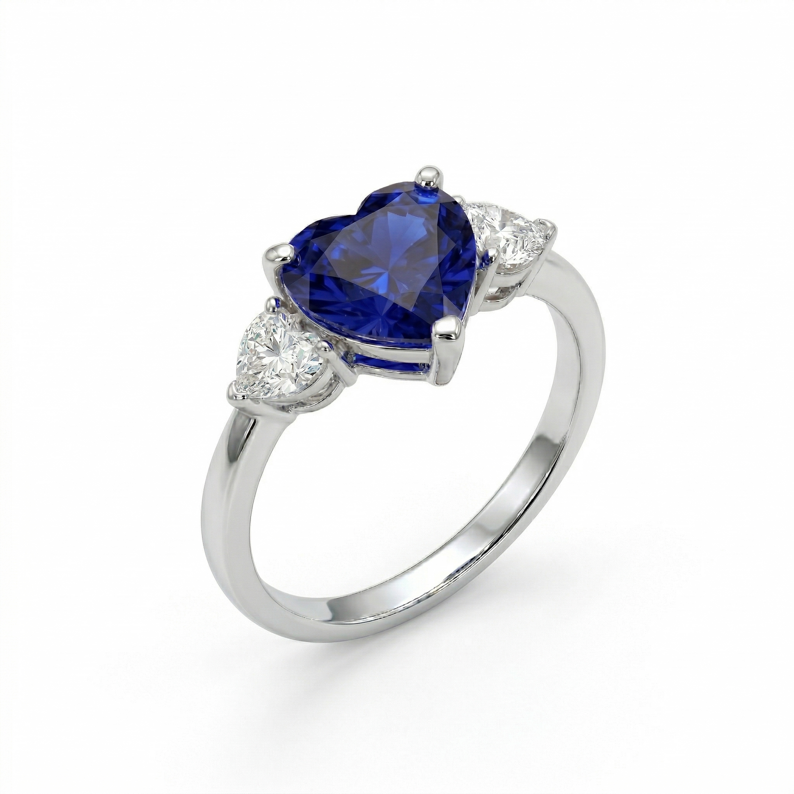 Platinum triple heart sapphire and diamond ring — M Grace Jewelry