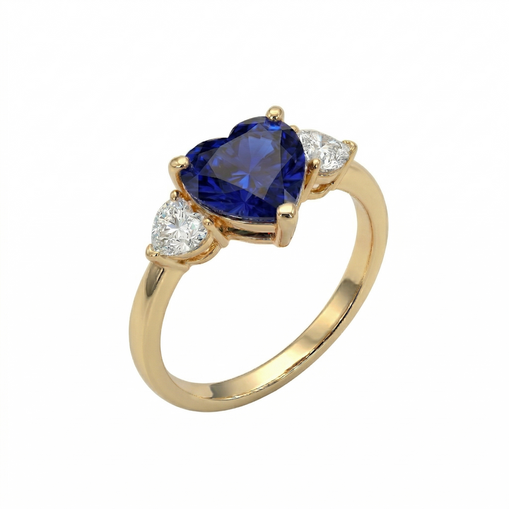 Yellow gold triple heart sapphire and diamond ring — M Grace Jewelry