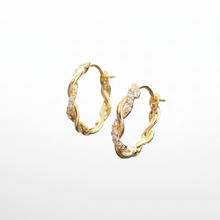 18K yellow gold twisted diamond hoop earrings by M Grace Jewelry