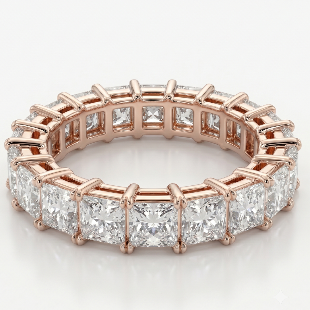 Princess Cut Full Eternity Ring in 18K Pink Gold | M Grace Jewelry