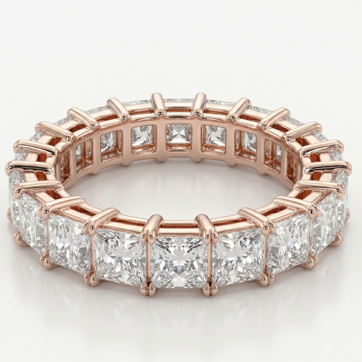 Princess Cut Full Eternity Ring in 18K Pink Gold | M Grace Jewelry