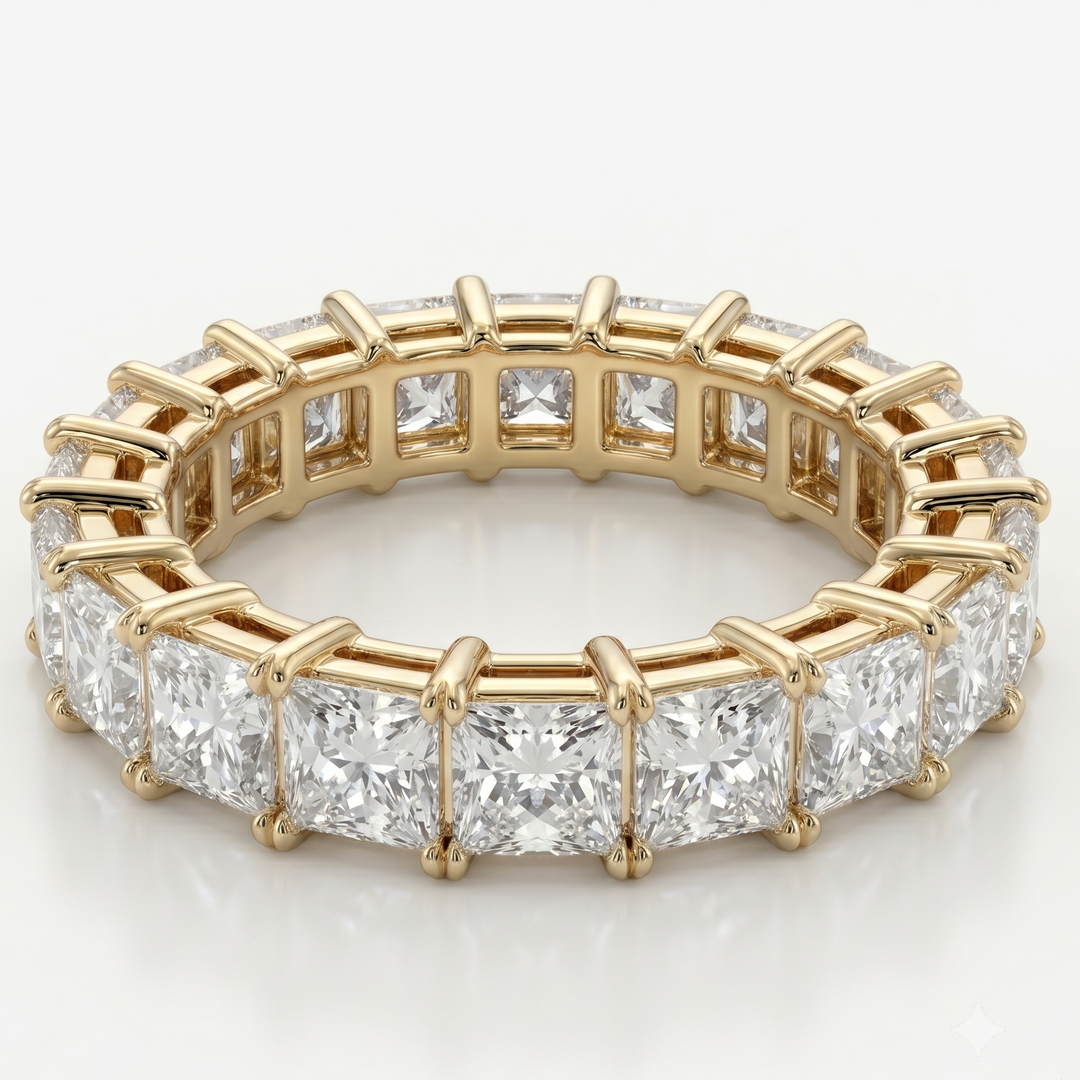 Princess Cut Full Eternity Ring in 18K Yellow Gold | M Grace Jewelry