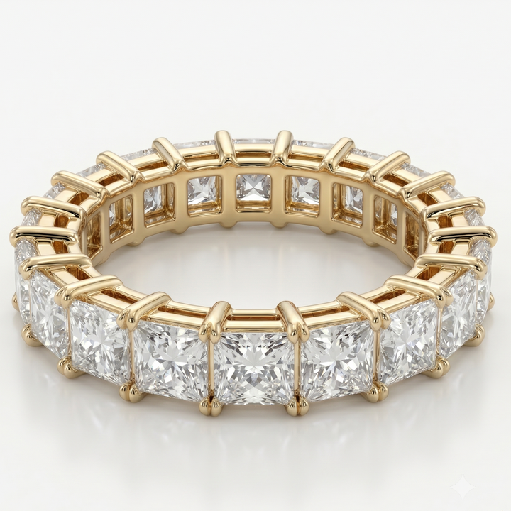 Princess Cut Full Eternity Ring in 18K Yellow Gold | M Grace Jewelry