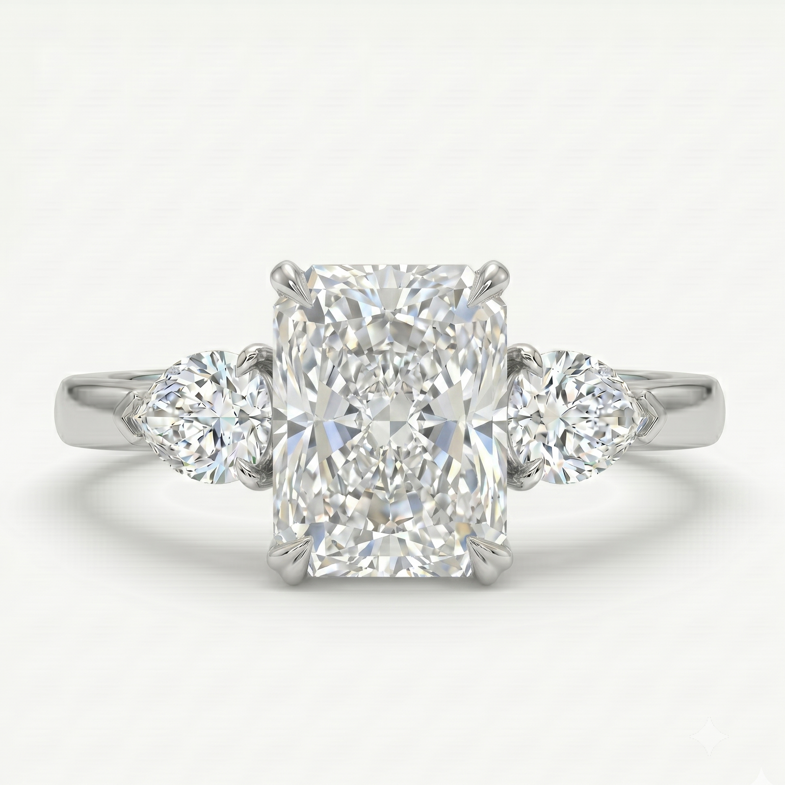 Radiant Cut Ring with Pear cut diamonds in Platinum | M Grace Jewelry