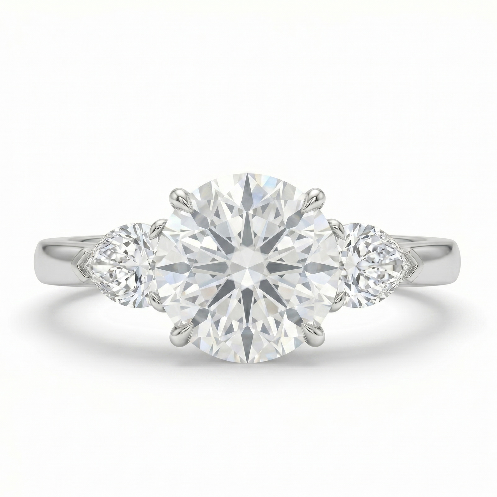 Round Cut Ring with Pear Cut Diamonds in Platinum | M Grace Jewelry