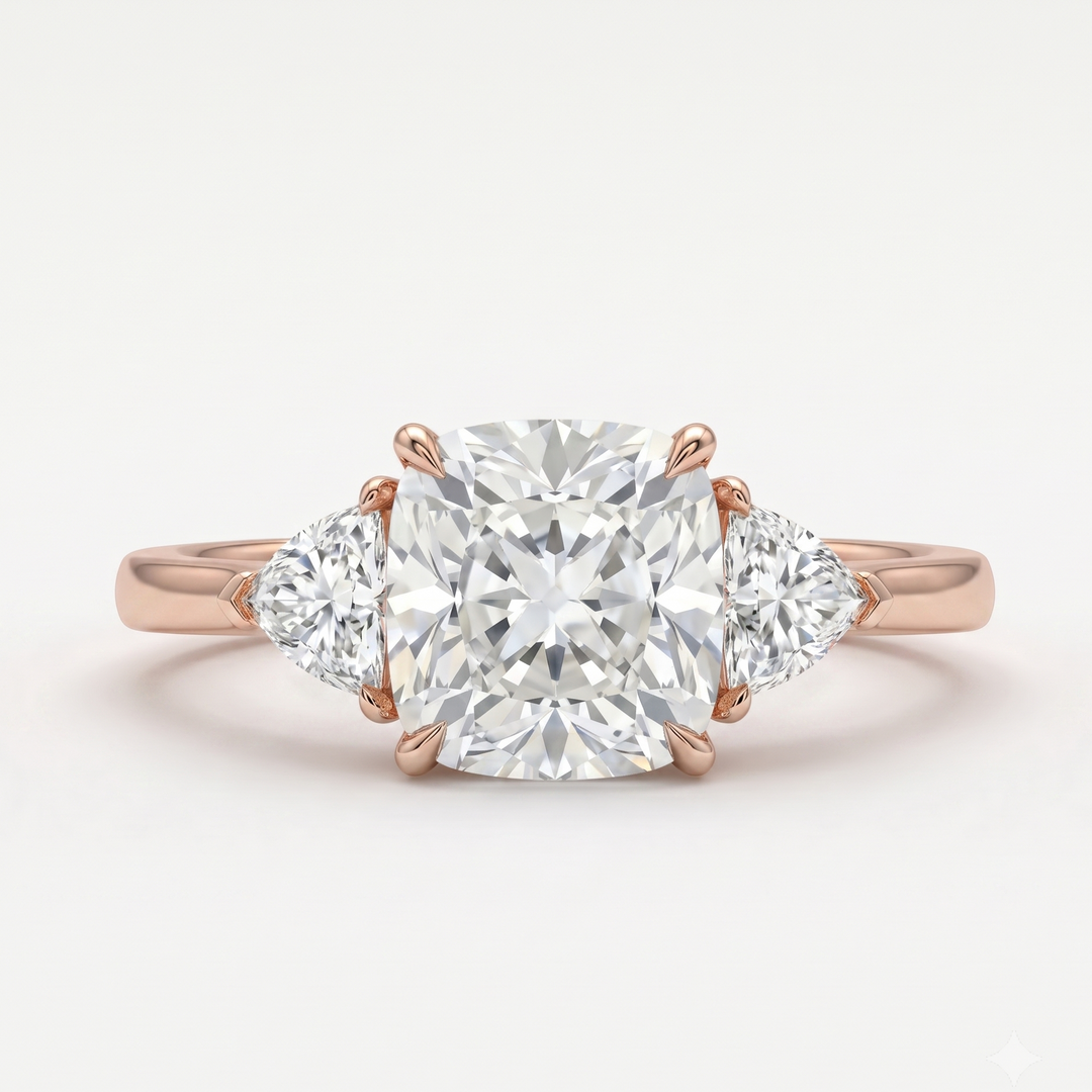 Cushion Cut with Trillion Ring in 18K Rose Gold | M Grace Jewelry