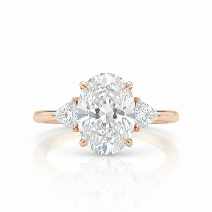 Oval Cut with Trillion Ring in 18K Rose Gold | M Grace Jewelry