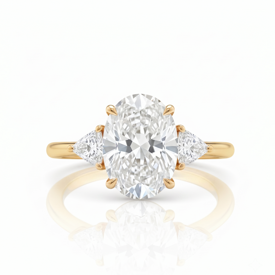 Oval Cut with Trillion Ring in 18K Yellow Gold | M Grace Jewelry