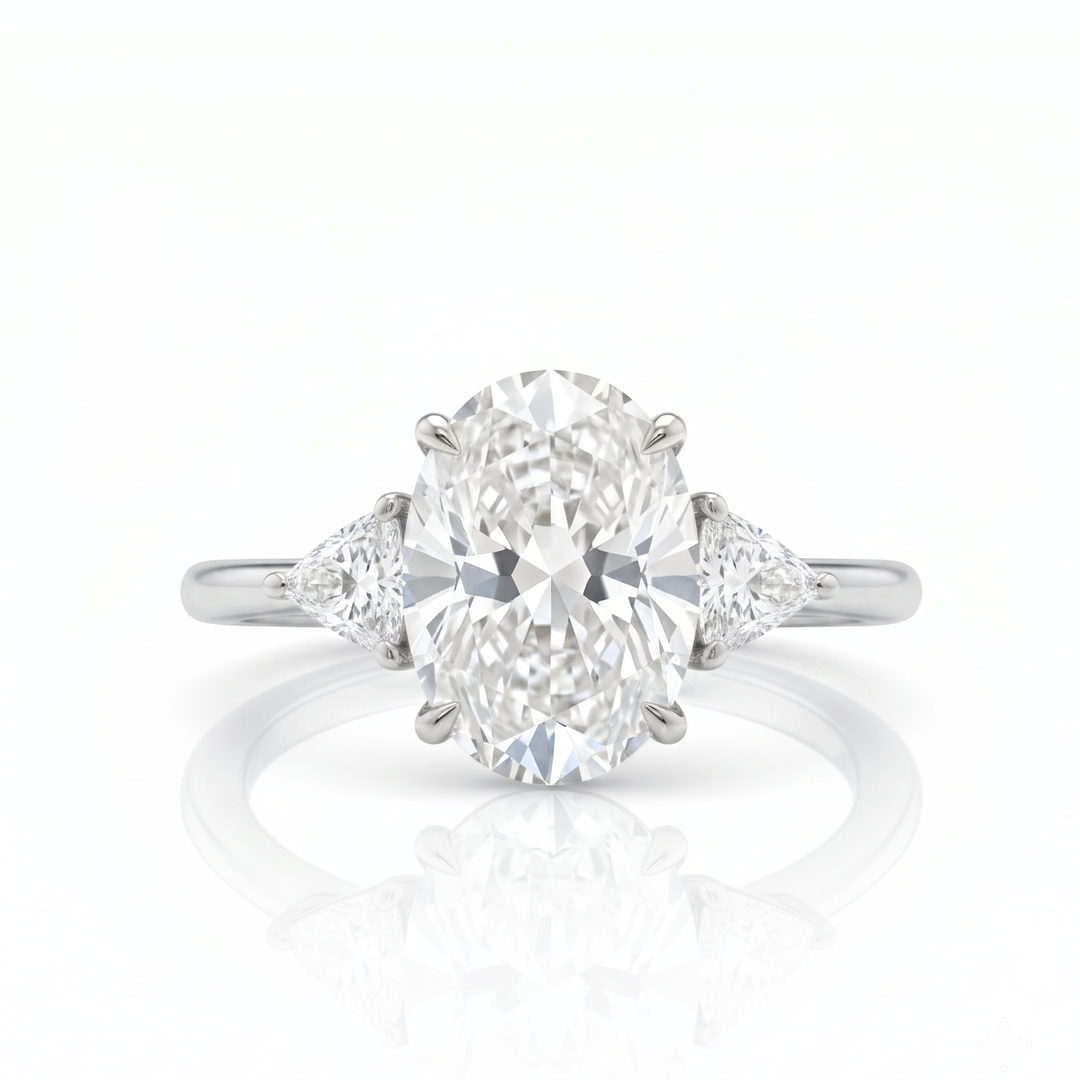 Oval Cut with Trillion Ring in Platinum | M Grace Jewelry