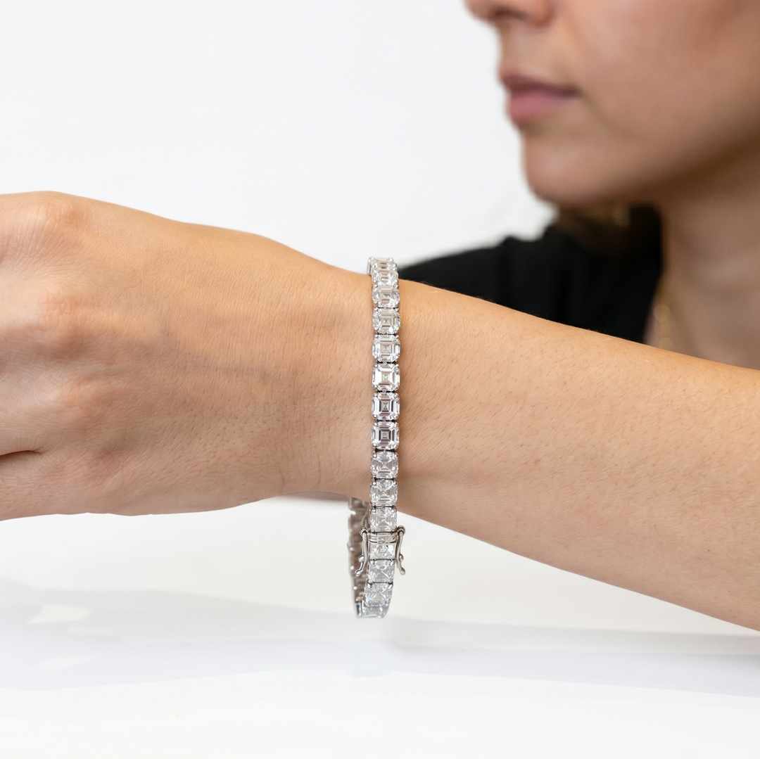 Asscher Cut Tennis Bracelet in Platinum | M Grace Jewelry