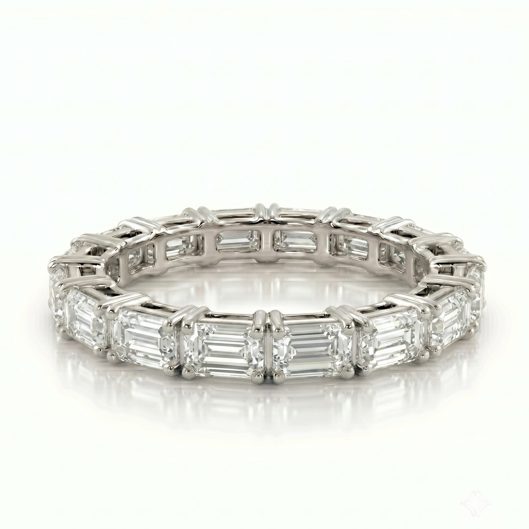 Axis Emerald Eternity Ring in Platinum | M Grace Jewelry