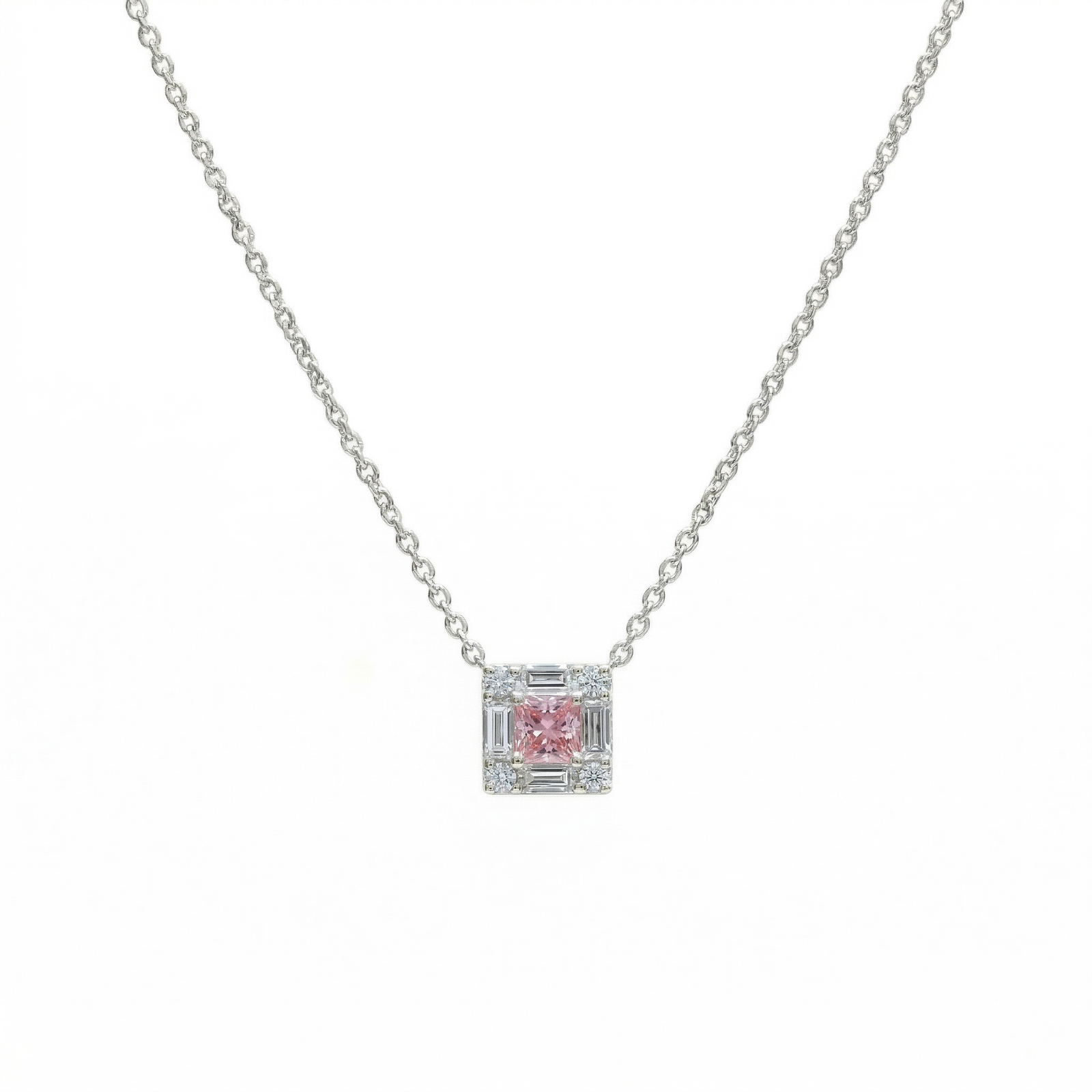 Frame Pink Diamond Necklace in Platinum | M Grace Jewelry
