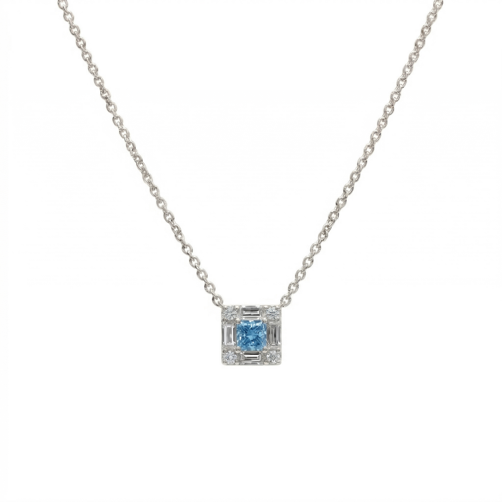 Frame Blue Diamond Necklace in Platinum | M Grace Jewelry