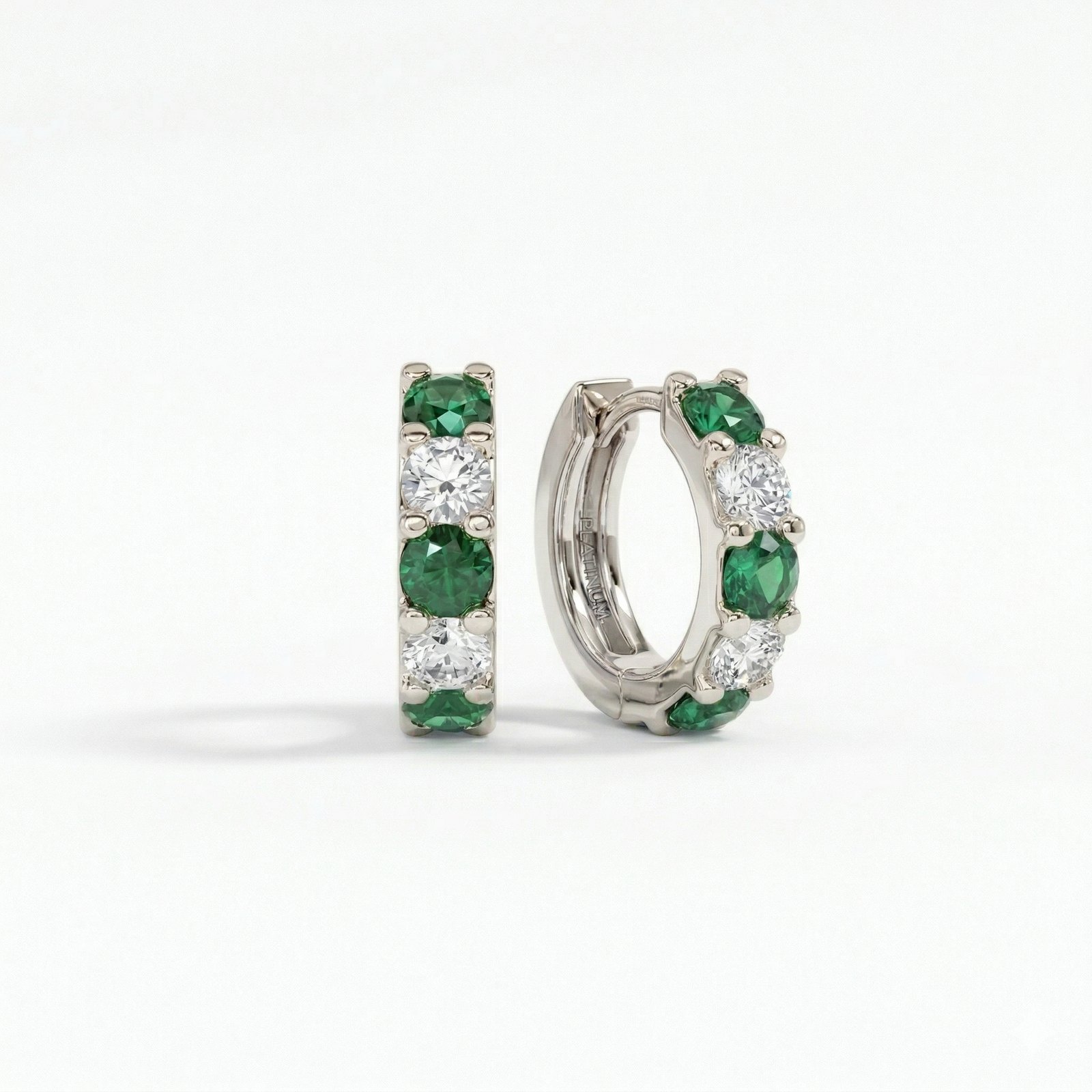 Emerald Rhythm Hoops in Platinum | M Grace Jewelry