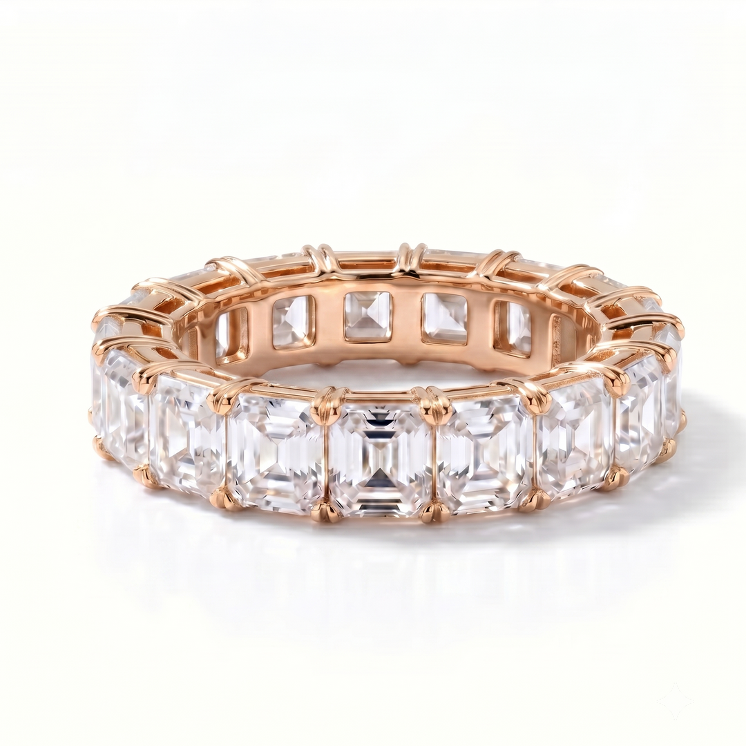 Asscher Cut Full Eternity Ring in 18K Rose Gold | M Grace Jewelry