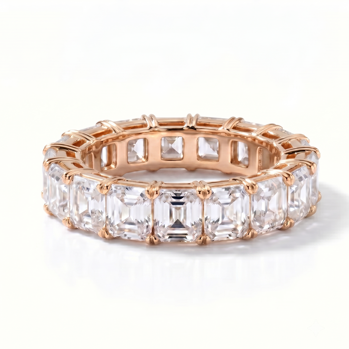Asscher Cut Full Eternity Ring in 18K Rose Gold | M Grace Jewelry