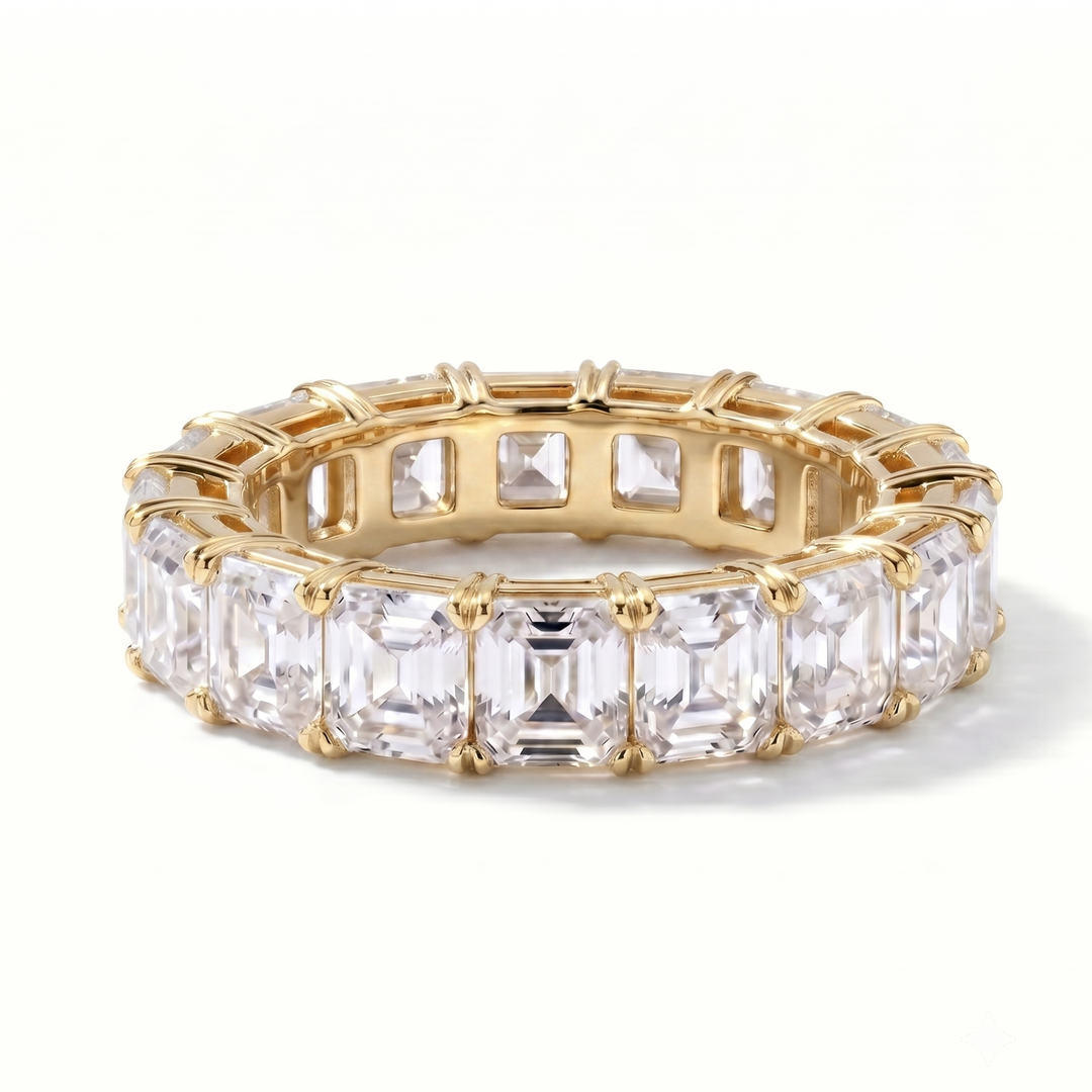 Asscher Cut Full Eternity Ring in 18K Yellow Gold | M Grace Jewelry