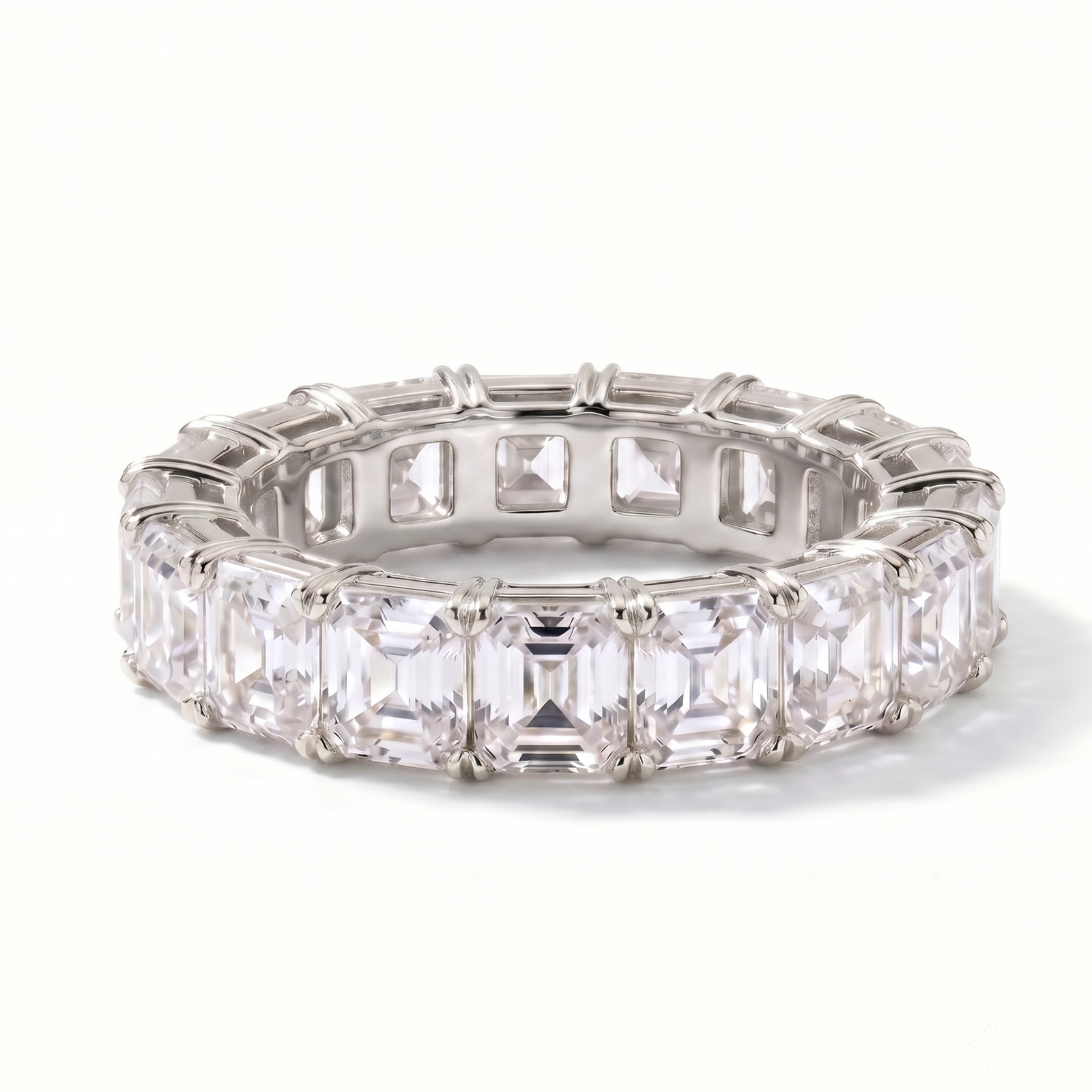 Asscher Cut Full Eternity Ring in Platinum | M Grace Jewelry