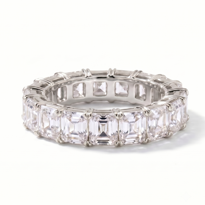 Asscher Cut Full Eternity Ring in Platinum | M Grace Jewelry