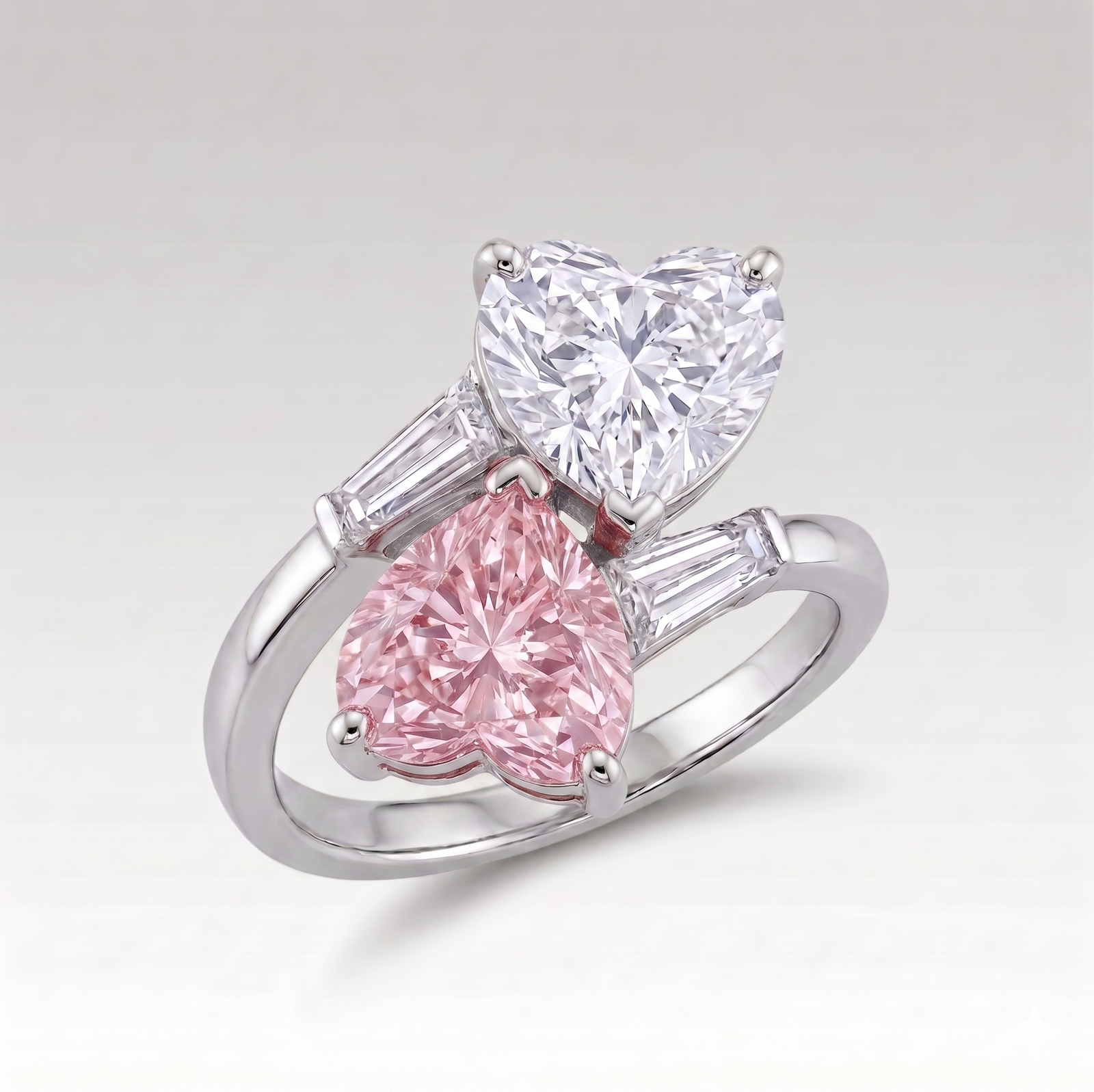 Duet of Hearts: Pink Version in Platinum | M Grace Jewelry