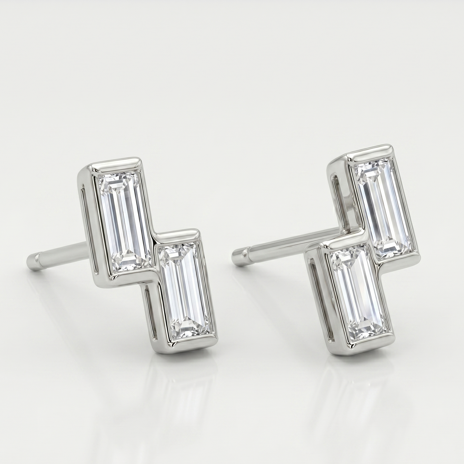 Offset Duo Studs in Platinum | M Grace Jewelry