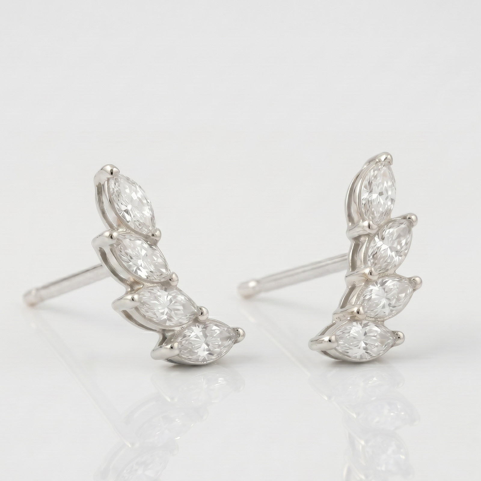 Feather Leaf Studs in Platinum | M Grace Jewelry