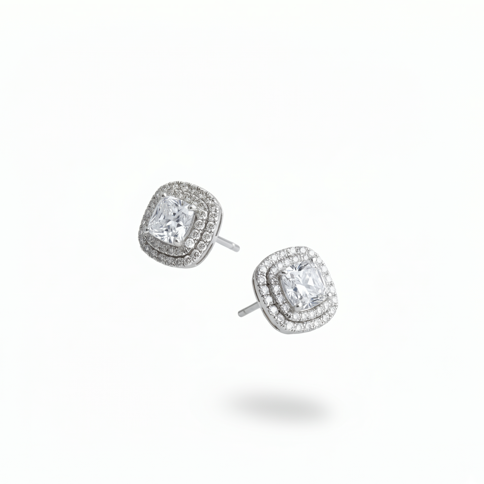 Lumière Cushion Halo Stud Earrings in Platinum | M Grace Jewelry