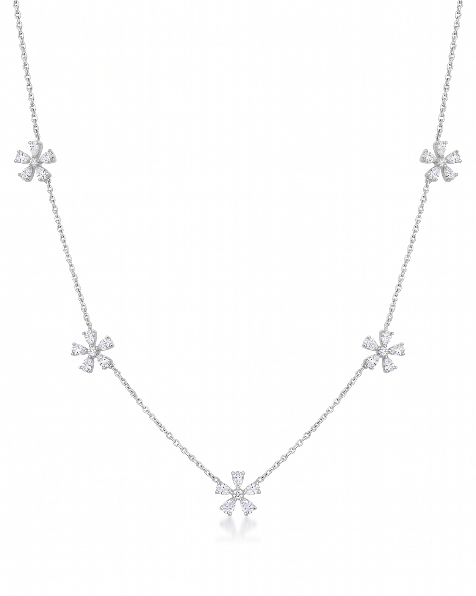 Pear Shape Blossom Station Necklace in Platinum | M Grace Jewelry
