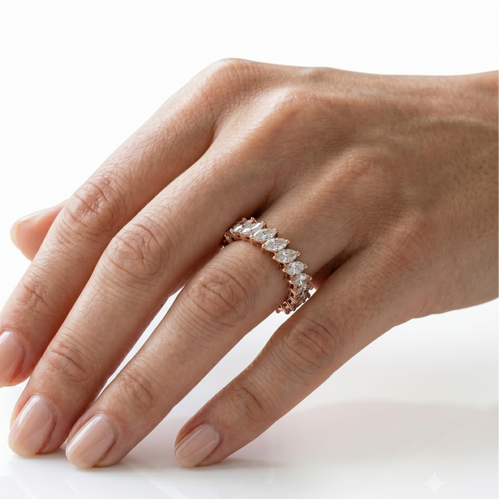 Laurel Marquise Eternity Ring worn | M Grace Jewelry