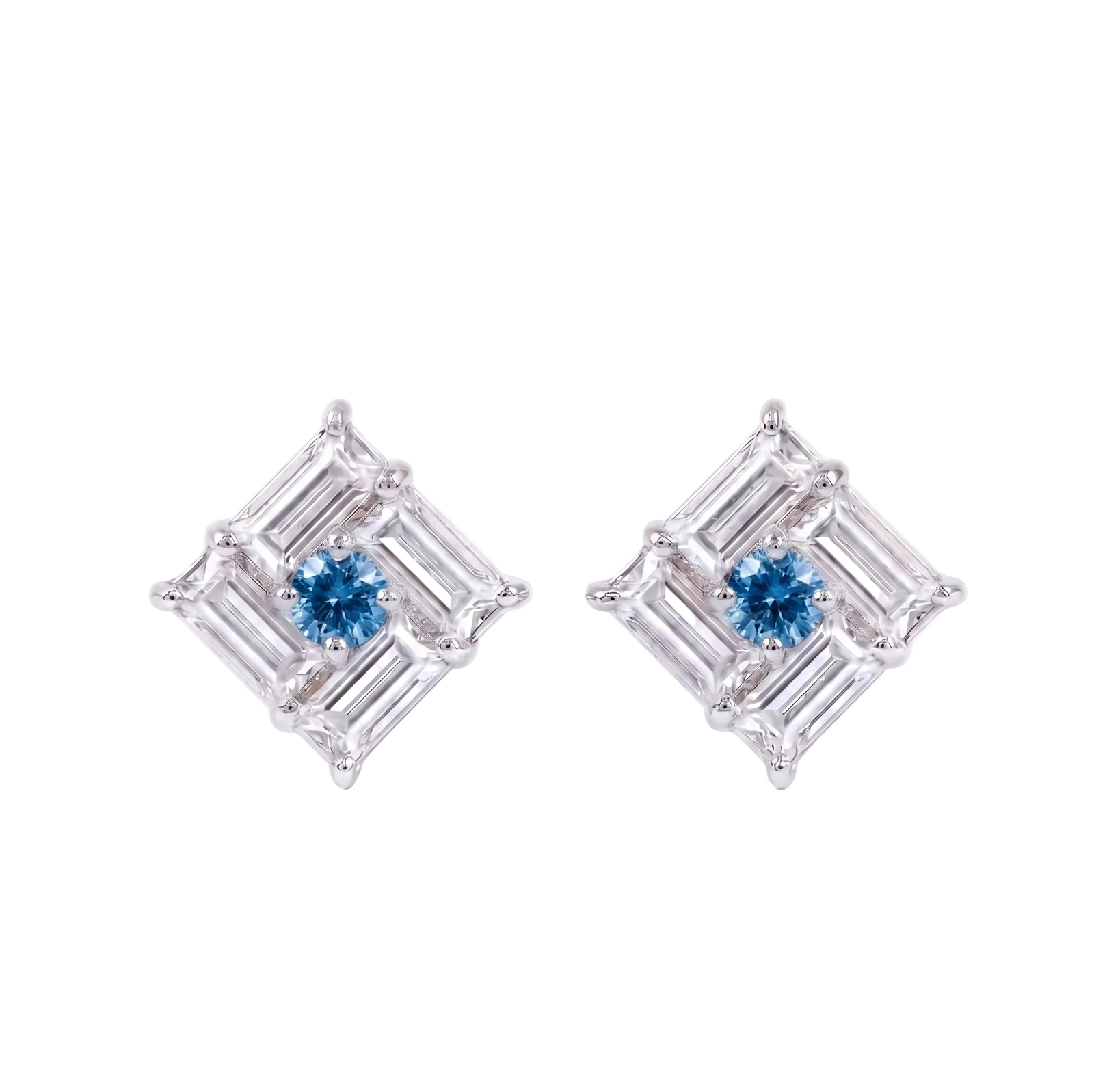 Monarch Frame Blue-Diamond Stud Earrings in Platinum | M Grace Jewelry
