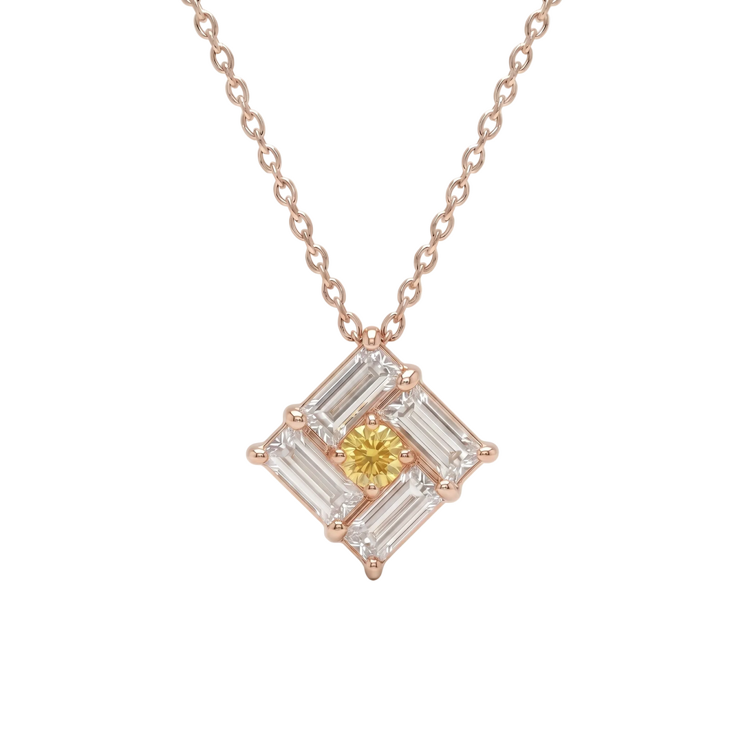 Tilted Monarch Frame Yellow-Diamond Necklace in 18K Rose Gold | M Grace Jewelry