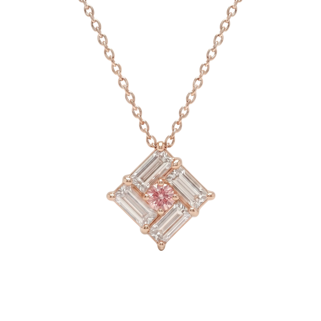 Tilted Monarch Frame Pink-Diamond Necklace in 18K Rose Gold | M Grace Jewelry