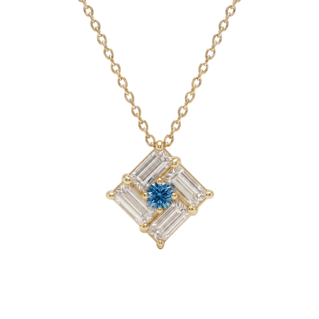 Tilted Monarch Frame Blue-Diamond Necklace in 18K Yellow Gold | M Grace Jewelry