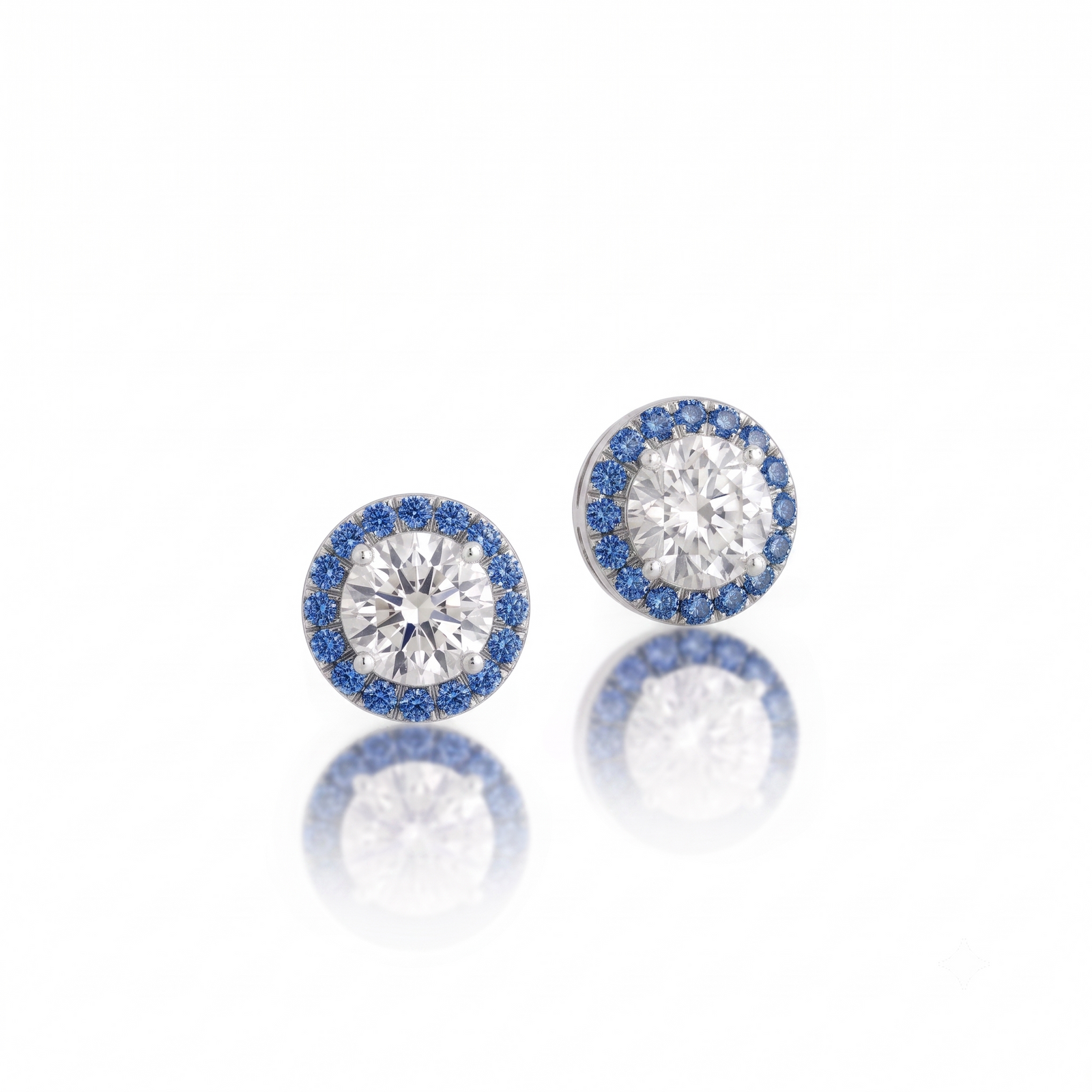 Aura Blue Diamond Studs in Platinum | M Grace Jewelry