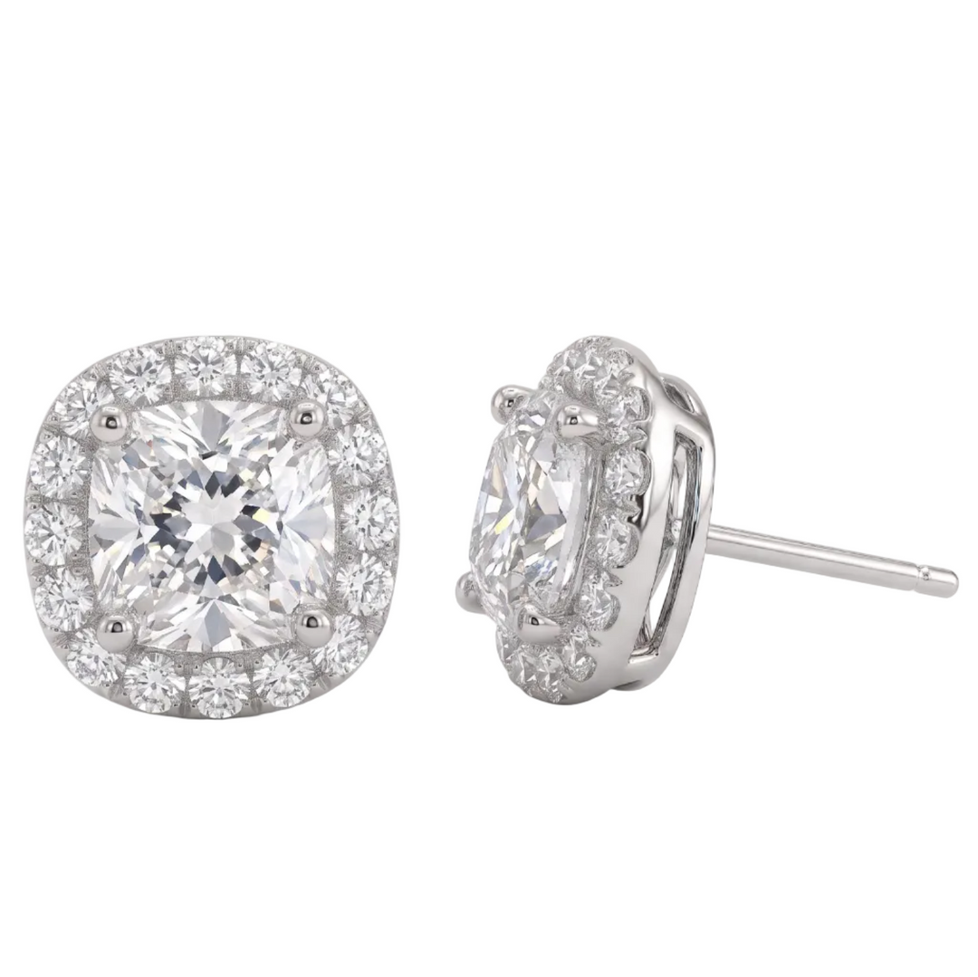 Classic Cushion Halo Stud Earrings in  Platinum | M Grace Jewelry