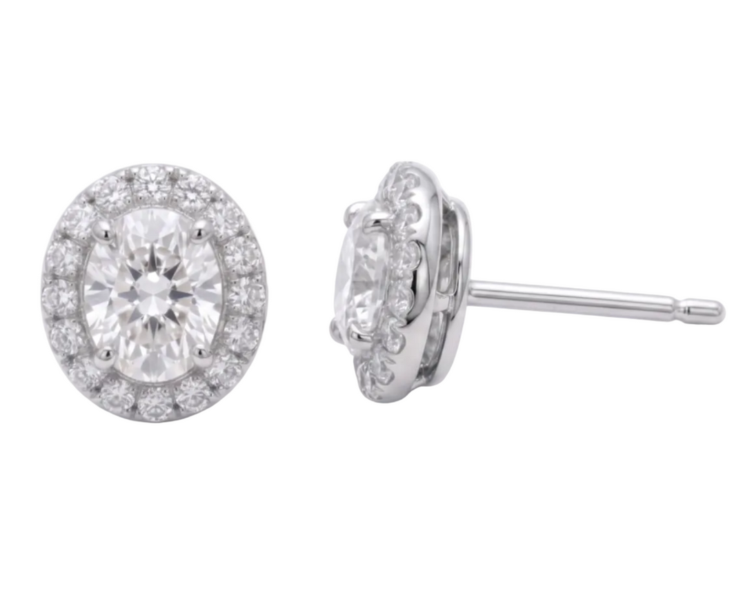 Classic Oval Halo Stud Earrings in Platinum | M Grace Jewelry