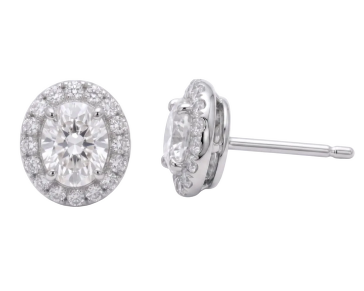 Classic Oval Halo Stud Earrings in Platinum | M Grace Jewelry