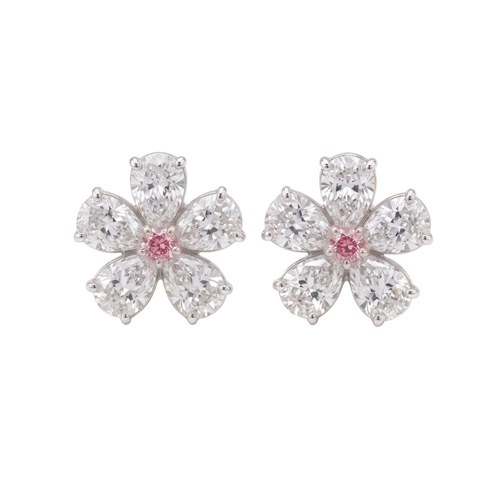 Pink Bloom Studs in Platinum | M Grace Jewelry