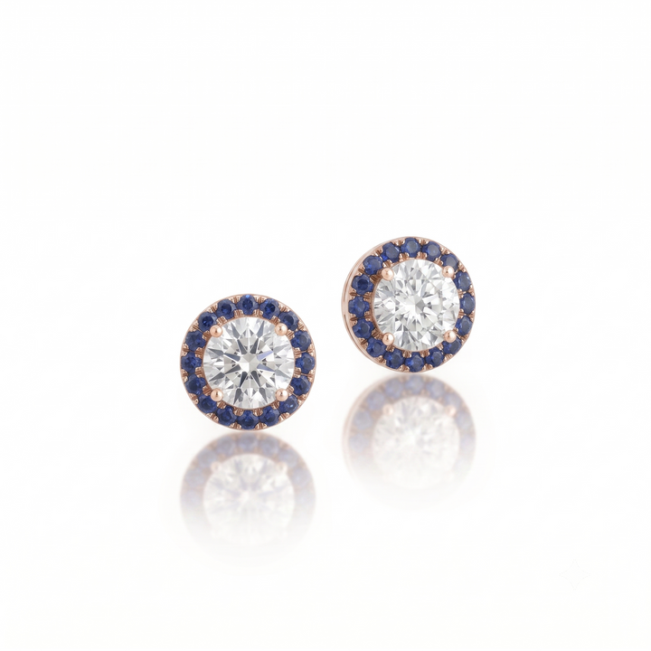 Aura Diamond-Sapphire Studs in 18K Rose Gold | M Grace Jewelry
