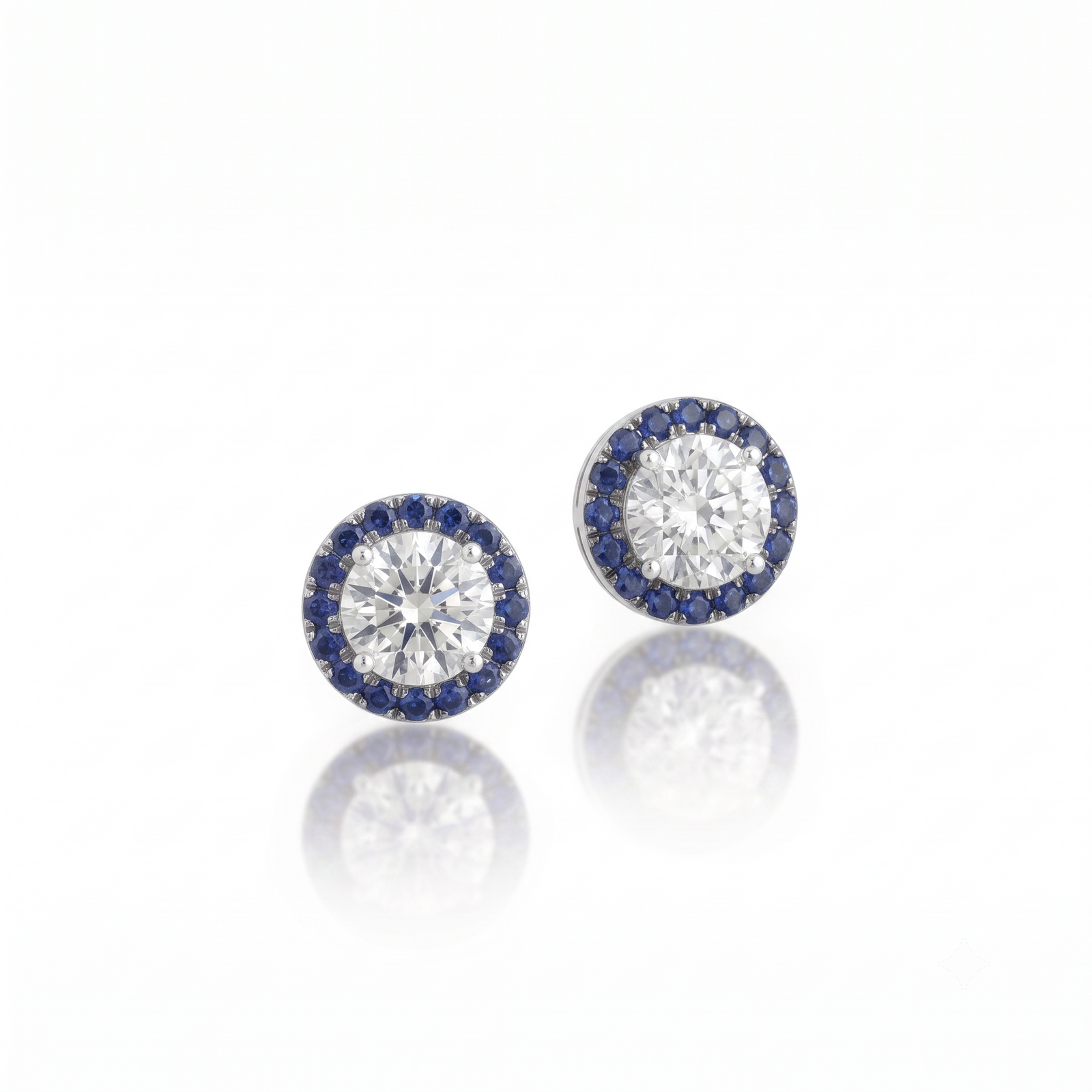 Aura Diamond-Sapphire Studs in Platinum | M Grace Jewelry