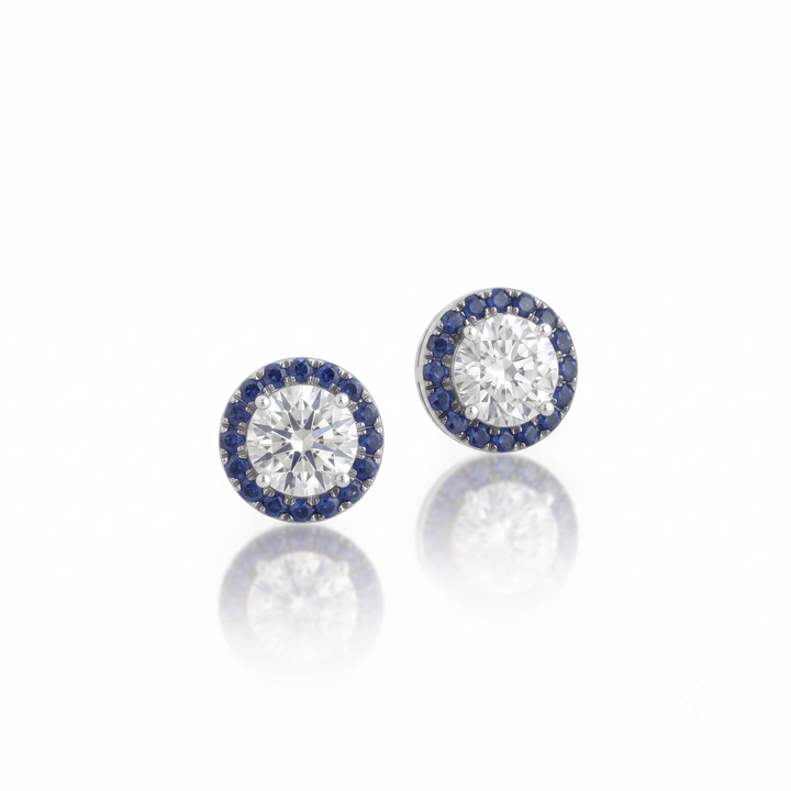 Aura Diamond-Sapphire Studs in Platinum | M Grace Jewelry
