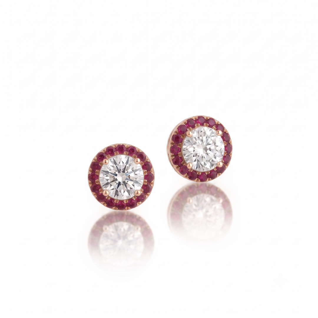 Aura Diamond-Ruby Studs : The Aura Collection in 18K Rose Gold | M Grace Jewelry