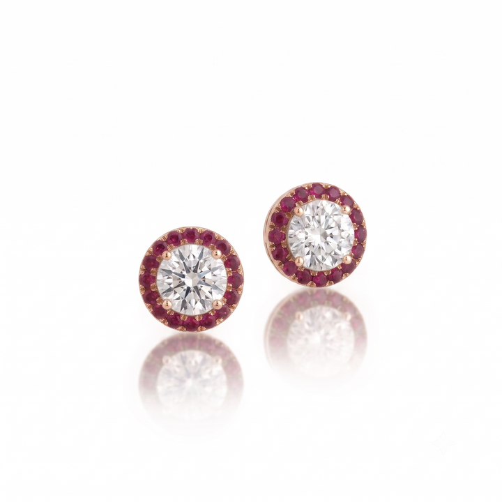 Aura Diamond-Ruby Studs : The Aura Collection in 18K Rose Gold | M Grace Jewelry