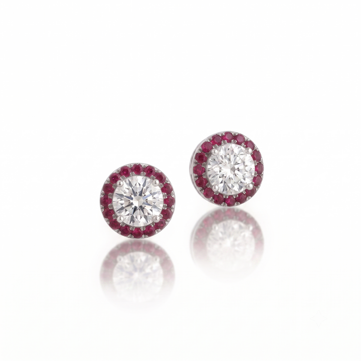 Aura Diamond-Ruby Studs : The Aura Collection in Platinum | M Grace Jewelry